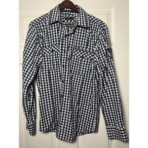 7 Diamonds Mens XL Dark Blue White Gingham Check Long Sleeve Button Up Shirt‎ XL
